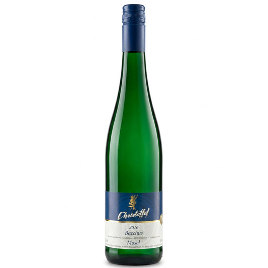 Fles Christoffel Bacchus lieblich, zoete witte wijn Moezel
