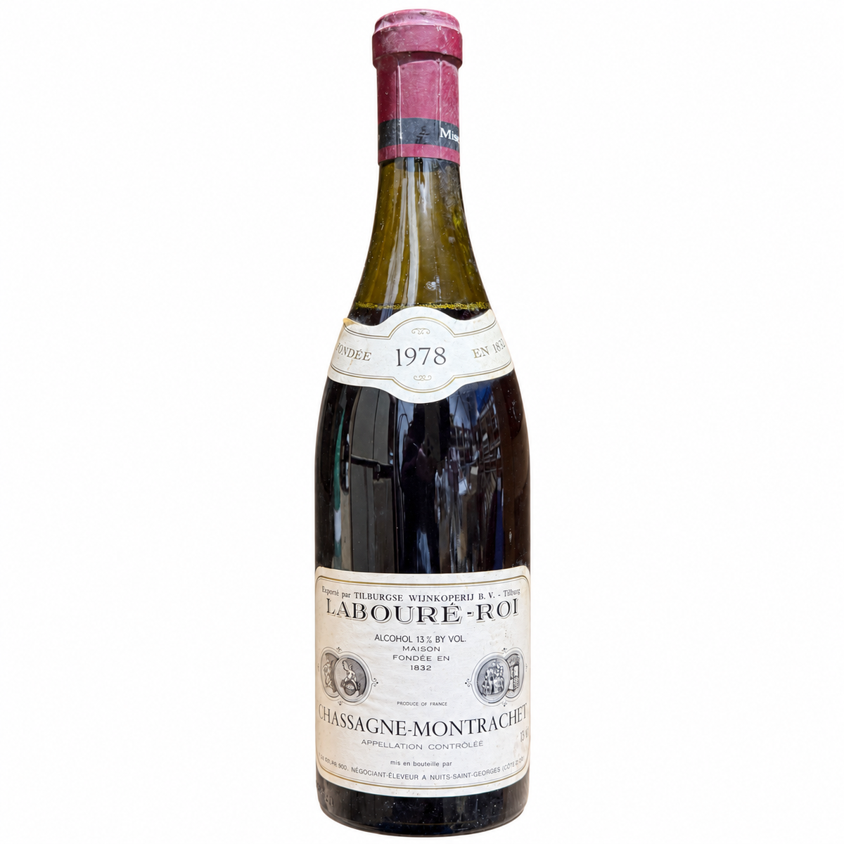 Labouré-Roi Chassagne-Montrachet 1978 fles 3 witte achtergrond